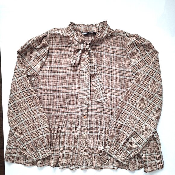 Zara Brown Plaid Flowy Blouse - Picture 11 of 13